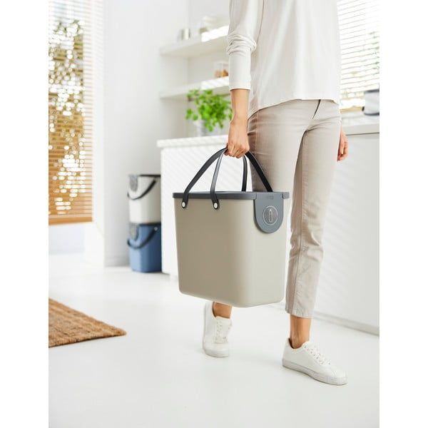 Cestino per la spazzatura in plastica riciclata marrone chiaro per raccolta differenziata 25 l Albula – Rotho-image-1