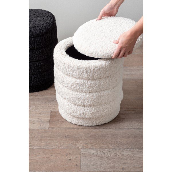 Pouf rotondo bianco con contenitore Cuddly - Leitmotiv-image-3