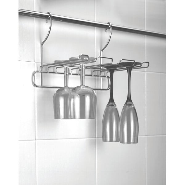 Portabicchieri da vino a sospensione in acciaio cromato color argento Lonardo - Metaltex-image-1