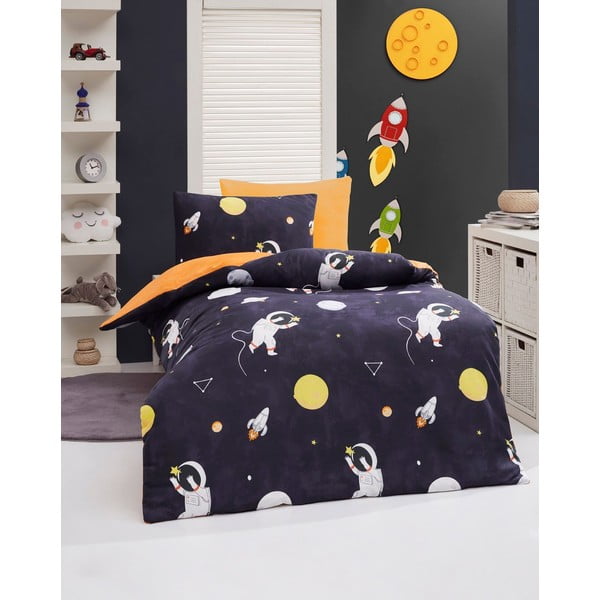 Set copripiumino e federa da bambini blu scuro/arancione per letto singolo 140x200 cm Astron – Mijolnir-image-1