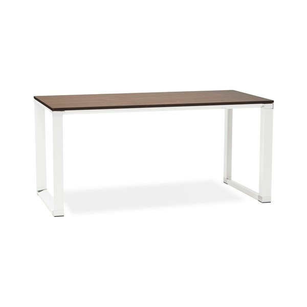 Tavolo da lavoro bianco con piano in legno di noce Warner - Kokoon