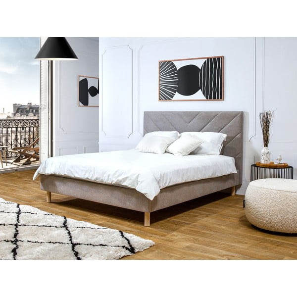 Letto matrimoniale imbottito beige rete inclusa 160x200 cm Romane - Bobochic Paris-image-2