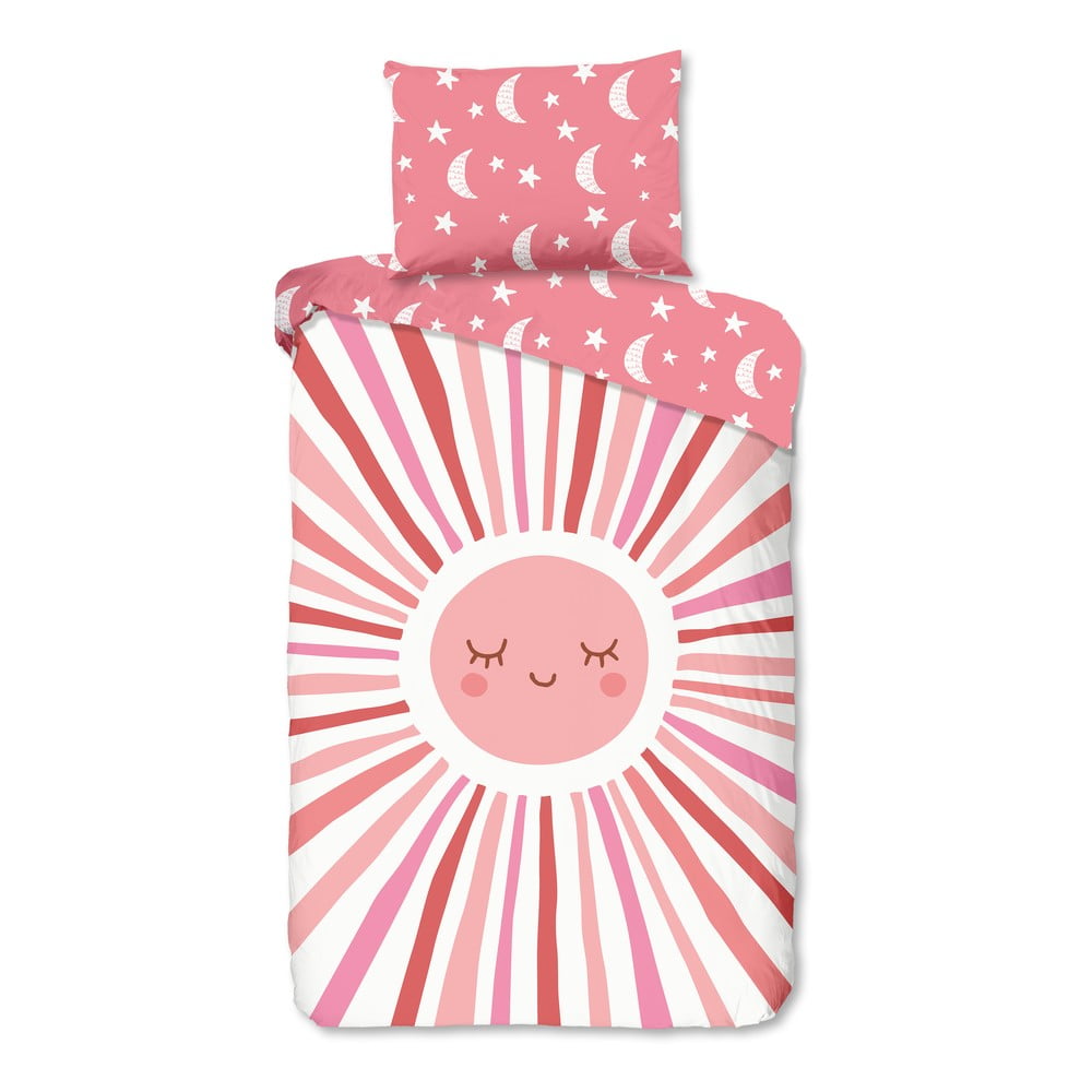 Set copripiumino e federa da bambini rosa in cotone per letto singolo 140x200 cm Sunny – Good Morning | Biancheria da letto per bambini