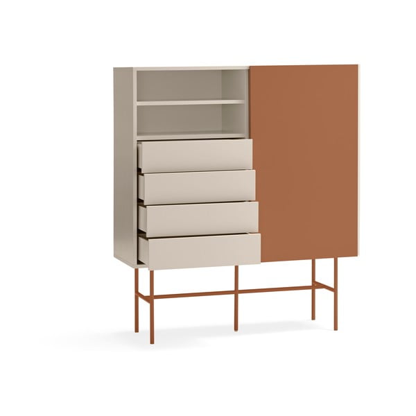 Cassettiera alta con ante scorrevoli in mattone/beige 120x140 cm Nube - Teulat-image-4