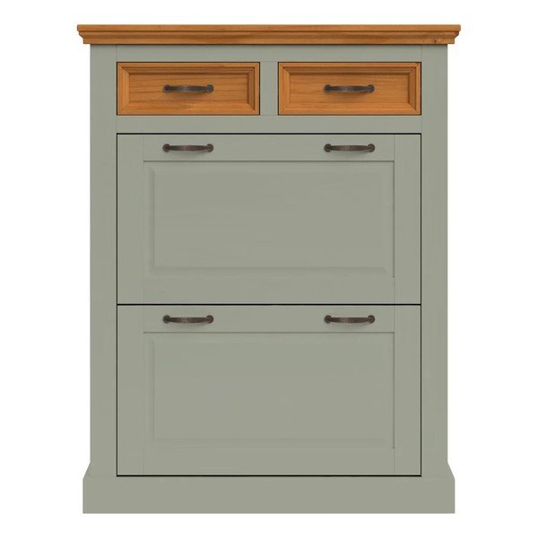 Scarpiera verde/colore naturale chiaro in pino massiccio con ante ribaltabili 90x115x30 cm Selma – Støraa