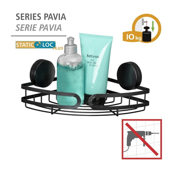 Mensola angolare nera per bagno Static-Loc® , larghezza 27 cm Pavia - Wenko-image-4