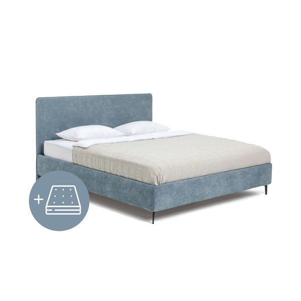 Letto matrimoniale imbottito blu con materasso incluso/con rete inclusa 160x200 cm Noira Slim – Bonami Selection
