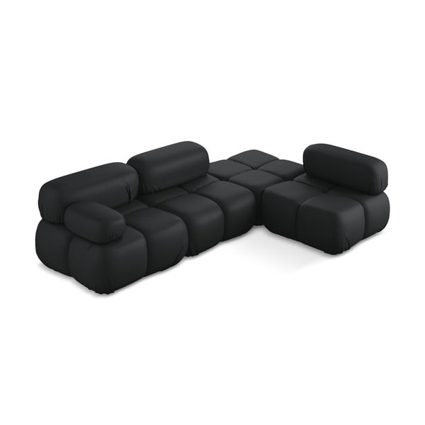 Divano angolare componibile nero (con penisola a destra) con rivestimento in finta pelle Lokua – Makamii-image-2