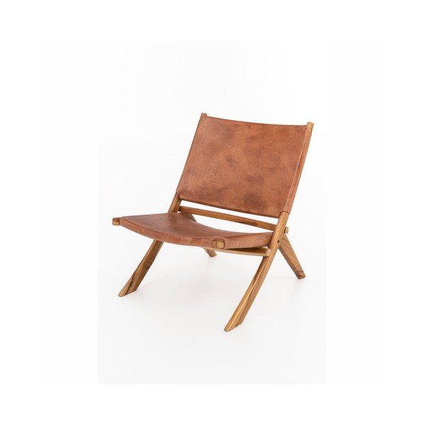 Poltrona pieghevole in teak e pelle di mucca Rana - WOOX LIVING