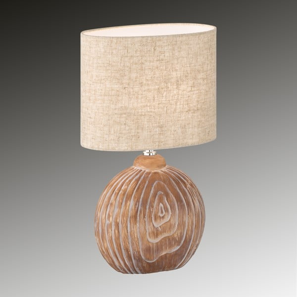 Lampada da tavolo marrone/beige in ceramica con paralume in tessuto (altezza 39 cm) Tobse – Fischer & Honsel-image-1