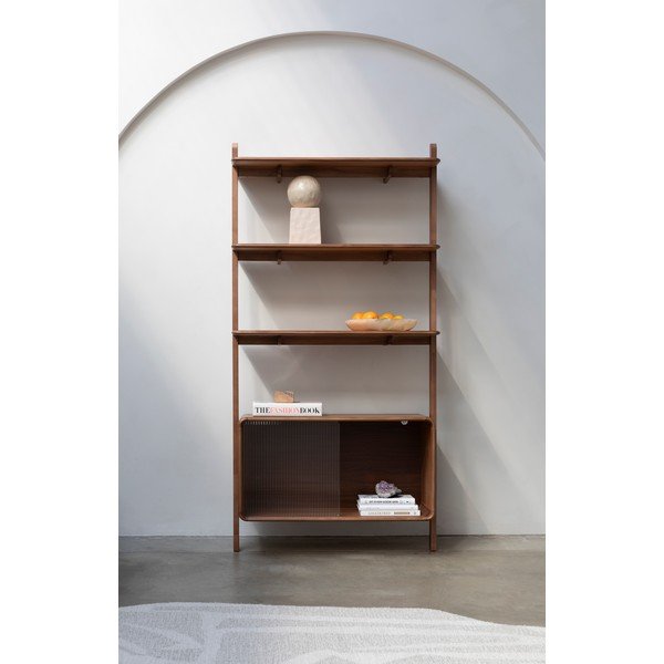 Libreria marrone in frassino massiccio con porte scorrevoli 90x180x35 cm Rise – Zuiver-image-1