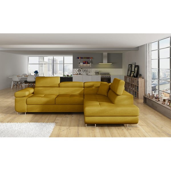 Divano angolare giallo allungabile/con contenitore (con penisola a destra/a L) Anton – ELTAP-image-1