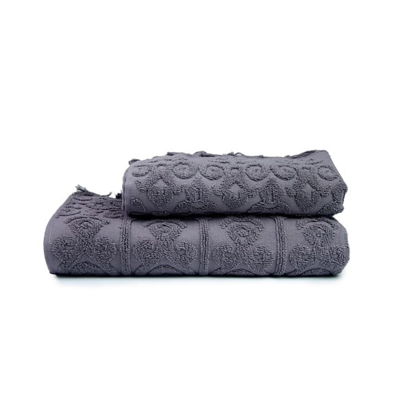 Asciugamani e teli da bagno in cotone grigio scuro in un set di 2 pezzi Kilim - Foutastic