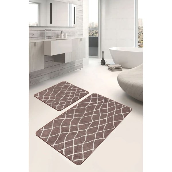 Set di tappetini per il bagno marroni in velluto 2 pz 60x100 cm – Mila Home-image-1