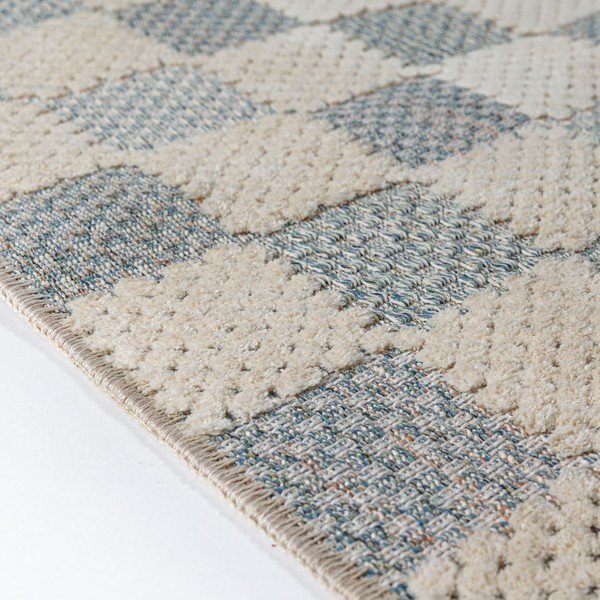Tappeto blu in misto cotone lavabile 155x230 cm Muted Checkerboard – Flair Rugs-image-4