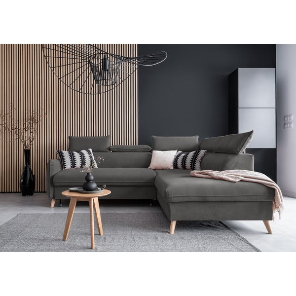 Divano letto angolare in velluto grigio scuro (angolo destro) Sweet Harmony - Miuform-image-1