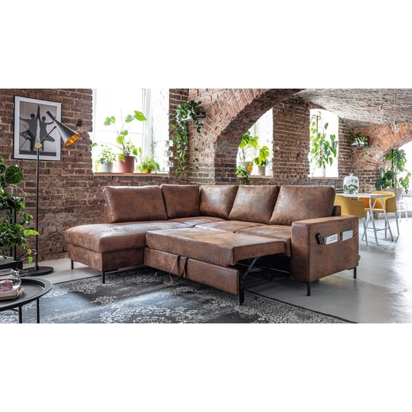 Divano letto angolare in similpelle marrone (angolo sinistro) Lofty Lilly - Miuform-image-4