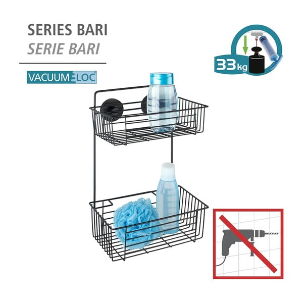 Mensola a muro nera a due livelli per il bagno Vacuum-Loc® Pavia Bari - Wenko-image-4