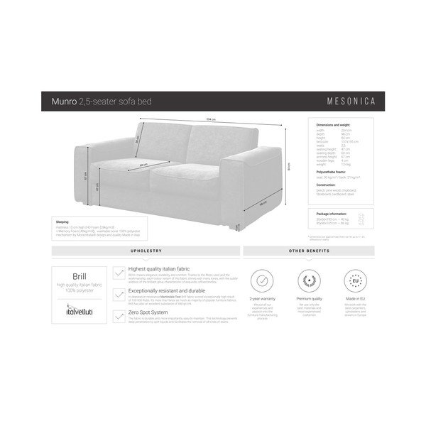 Divano letto blu scuro, 204 cm Munro - MESONICA-image-4