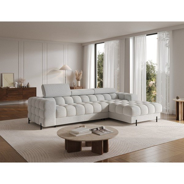 Divano angolare grigio (con penisola a destra/con chaise lounge) con rivestimento in bouclé Felro – ELTAP-image-1