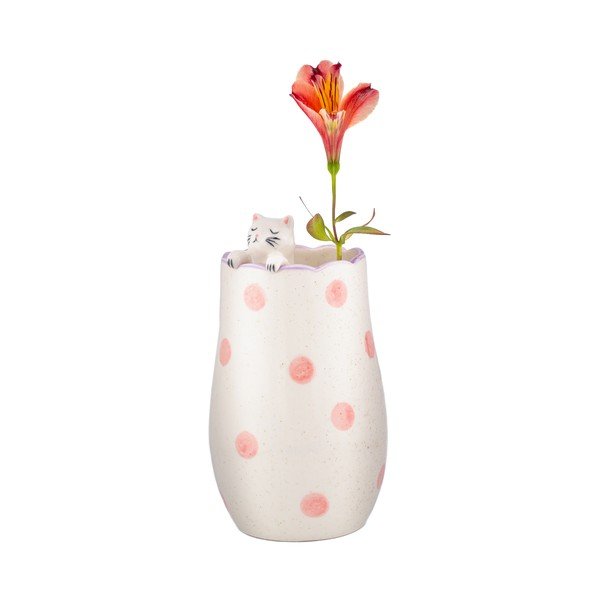 Vaso bianco in dolomite (altezza totale 18 cm) Peeking Cat – Sass & Belle-image-3