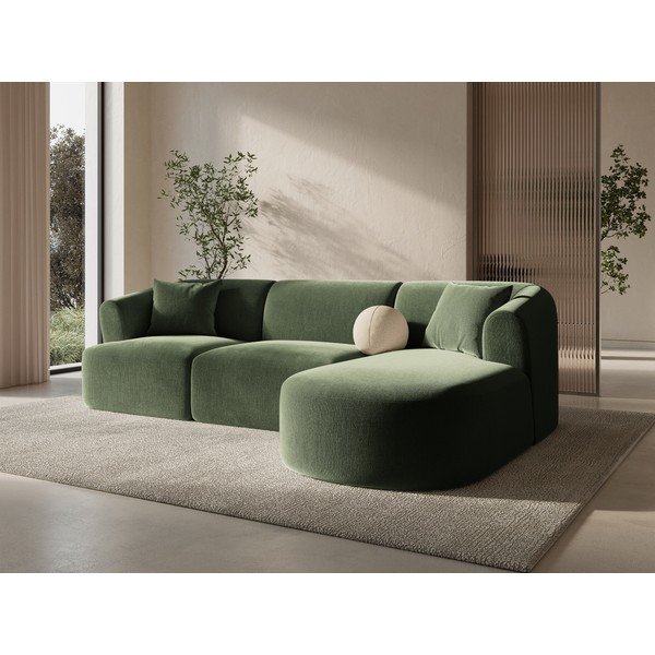 Divano angolare verde (con penisola a destra/con chaise lounge) con rivestimento in velluto Campi – Cosmopolitan Design-image-1