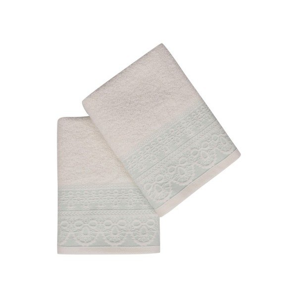 Set di due asciugamani bianchi con dettagli blu Romantica, 90 x 50 cm - Soft Kiss-image-2