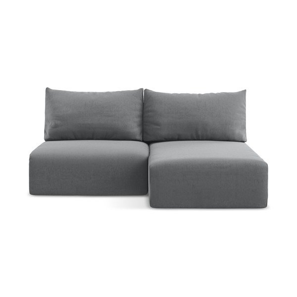 Divano angolare grigio allungabile/con contenitore (con penisola a destra/con chaise lounge) con rivestimento in velluto Kalena – Makamii