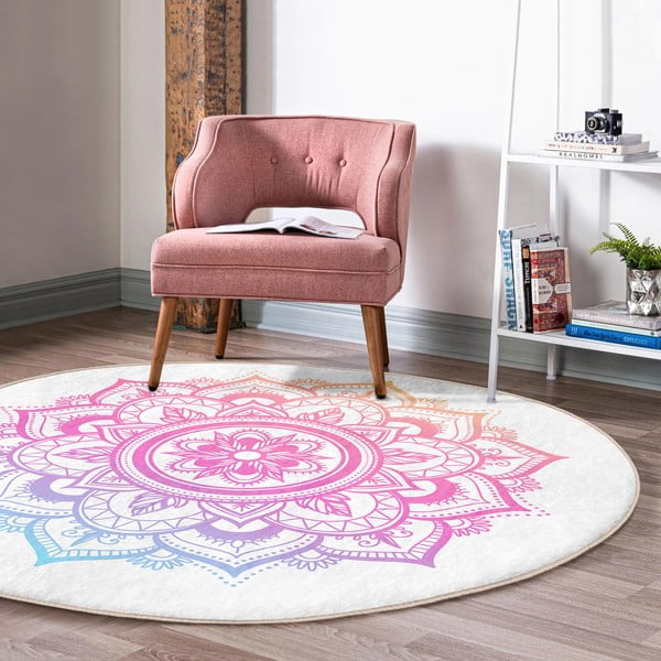 Tappeto rotondo lavabile bianco e rosa adatto ai robot aspirapolvere ø 120 cm Comfort - Mila Home-image-3