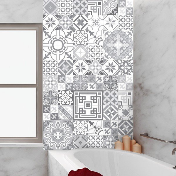 Set di 60 adesivi murali decorativi Shades of Grey, 15 x 15 cm - Ambiance-image-3