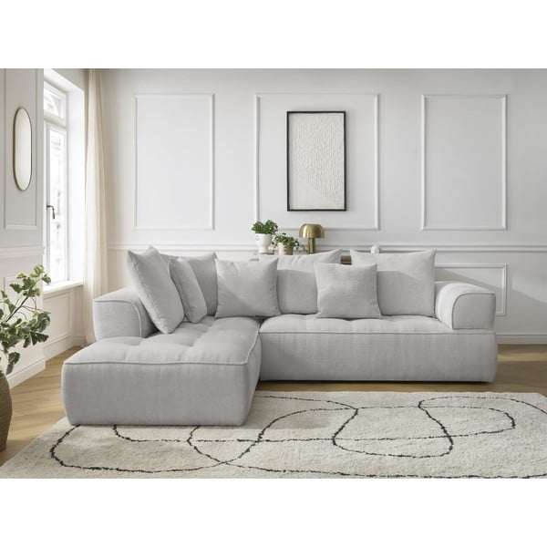 Divano angolare grigio chiaro (penisola a sinistra/a L) con rivestimento in ciniglia Whesley – Bobochic Paris-image-1