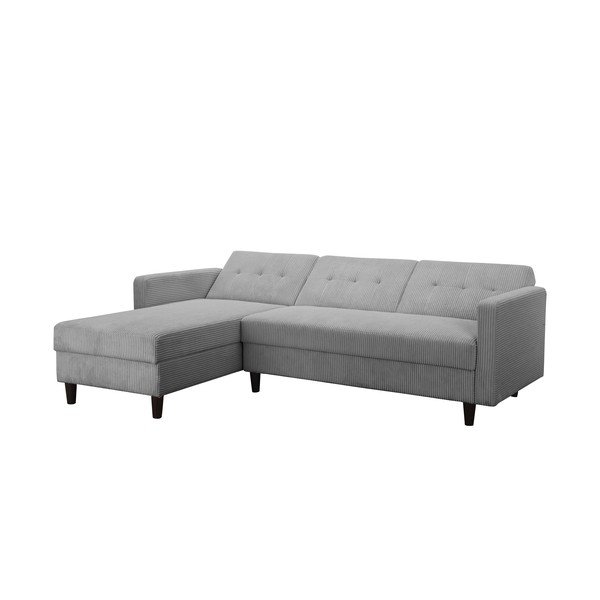 Divano letto angolare in velluto a coste grigio chiaro Hartford - Støraa-image-4