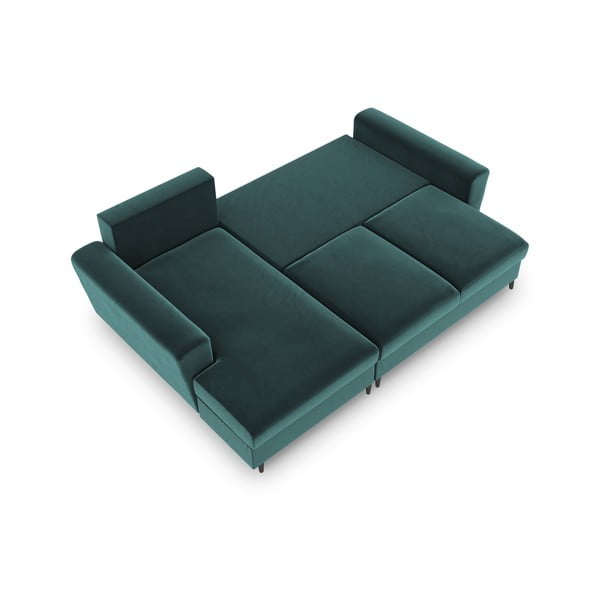 Divano angolare color petrolio allungabile e con contenitore (con penisola a sinistra/con chaise lounge) con rivestimento in velluto Kyoto – Cosmopolitan Design-image-2
