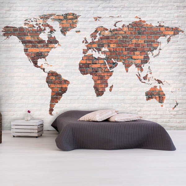 Carta da parati di grande formato Brick World Map Wall, 400 x 280 cm World Map: Brick Wall - Bimago-image-1