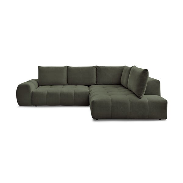 Divano angolare verde allungabile e con contenitore (penisola a destra/a L) con rivestimento in ciniglia Everest – Bobochic Paris