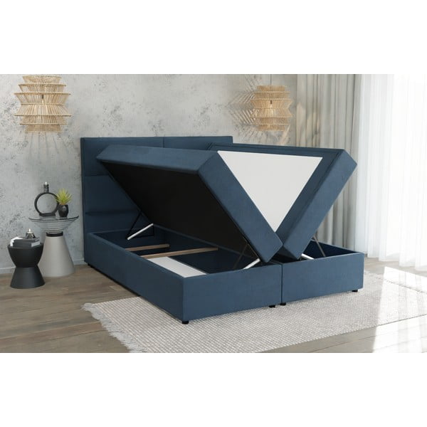 Letto boxspring blu scuro con spazio contenitivo 140x200 cm - Ropez-image-2