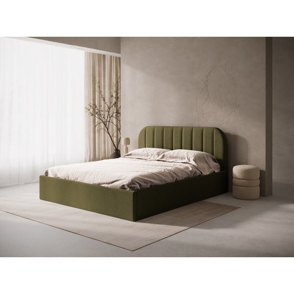 Letto matrimoniale imbottito verde con contenitore/senza testiera con rete inclusa 160x200 cm Susan – Micadoni -image-1