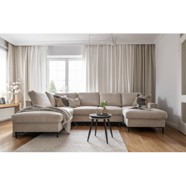 Divano letto in velluto a coste beige (angolo sinistro) Lofty Lilly - Miuform-image-4