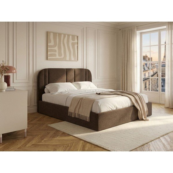 Letto matrimoniale imbottito marrone con contenitore con rete inclusa 160x200 cm Sidney – Bobochic Paris-image-1