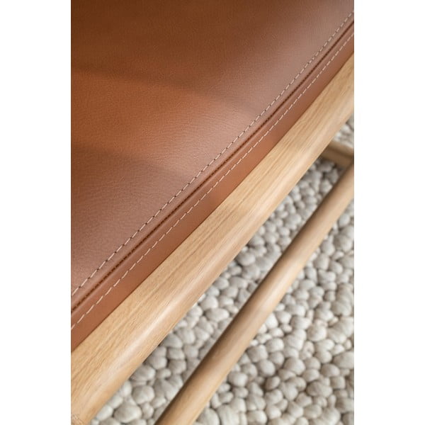 Pouf con struttura in rovere massiccio e dettagli in pelle di bufalo marrone Dedo - Gazzda-image-4