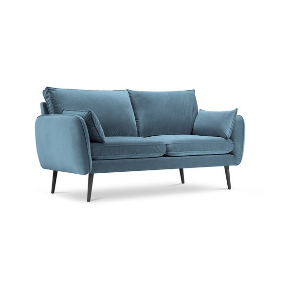 Divano in velluto azzurro con gambe nere, 158 cm Lento - Kooko Home-image-2