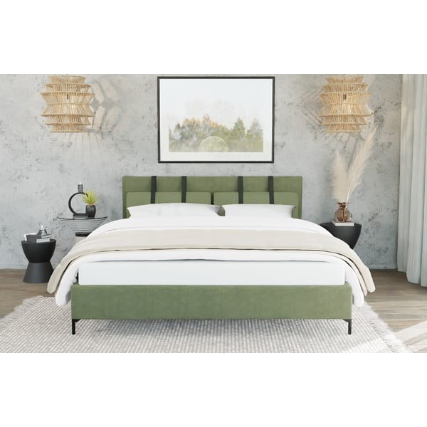 Letto matrimoniale imbottito verde con griglia 160x200 cm Tulsa - Ropez-image-3