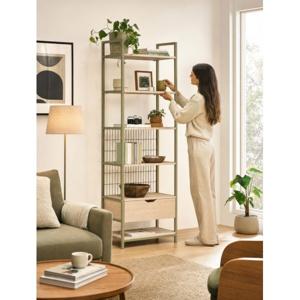 Libreria verde in acciaio 60x179,5x40 cm Amara – Marckeric-image-1