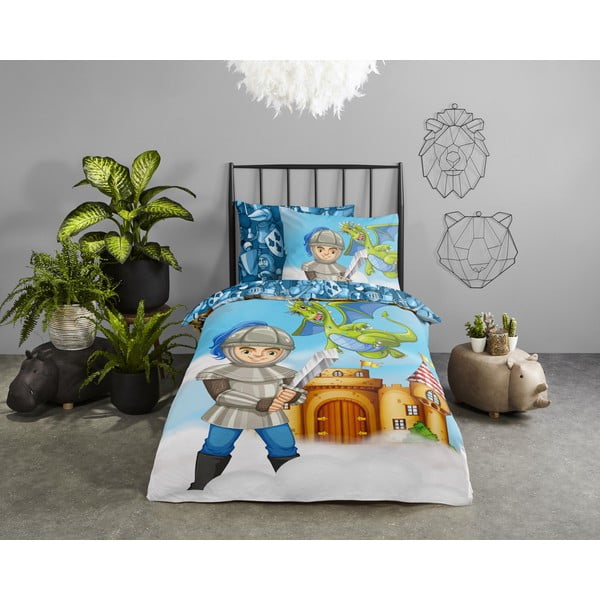 Set copripiumino e federa da bambini blu in cotone per letto singolo ed esteso 140x220 cm Knight – Good Morning-image-1