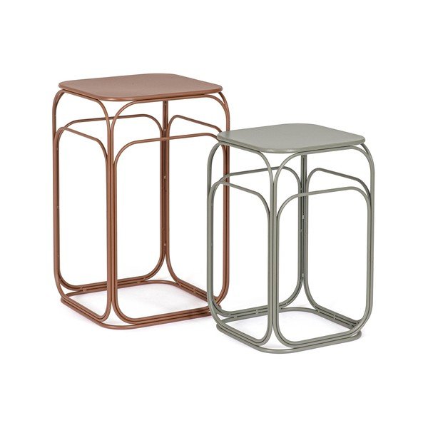 Set di tavolini da salotto grigi/color terracotta in metallo 2 pz 36x36 cm Clarity – Bizzotto-image-2