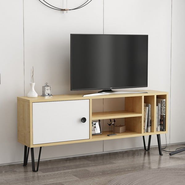 Tavolo TV in rovere bianco/naturale 120x52 cm Arven - Kalune Design-image-1