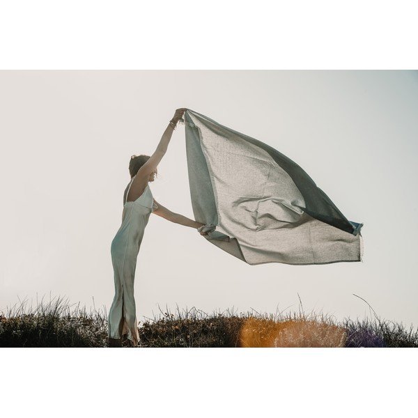 Plaid grigio chiaro con cotone Summer , 140 x 180 cm Linen - Euromant-image-1