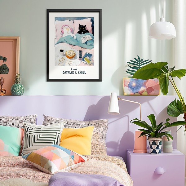 Dipinto stampato con cornice inclusa 30x40 cm Catflix – Styler-image-1