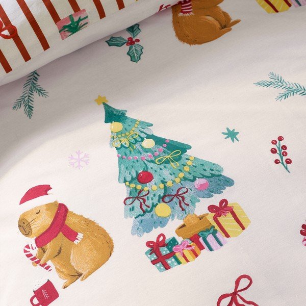 Set copripiumino e federa di colore naturale per letto singolo 135x200 cm Capy Christmas – Catherine Lansfield-image-4