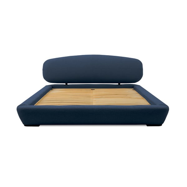 Letto matrimoniale imbottito blu scuro con doghe in legno 160x200 cm Odette - Scandic-image-3